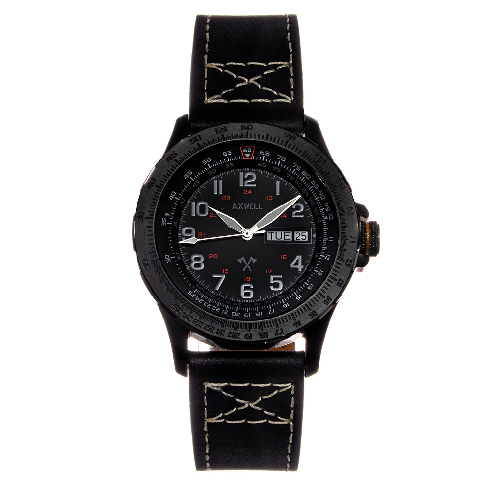 Axwell Blazer Leather Strap Watch - Black - AXWAW106-5