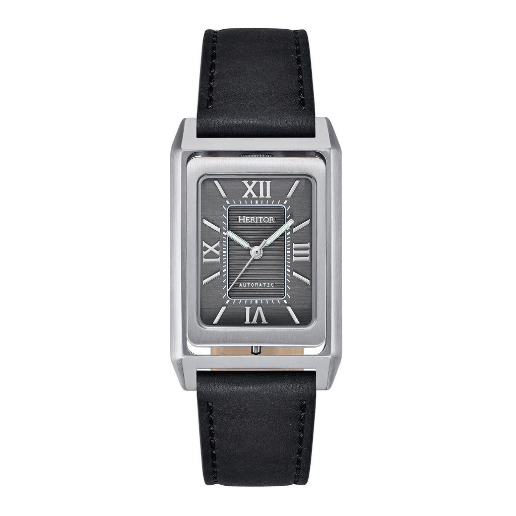 Heritor Automatic Esteban Leather Band Watch - Black/Silver - HERHS4201