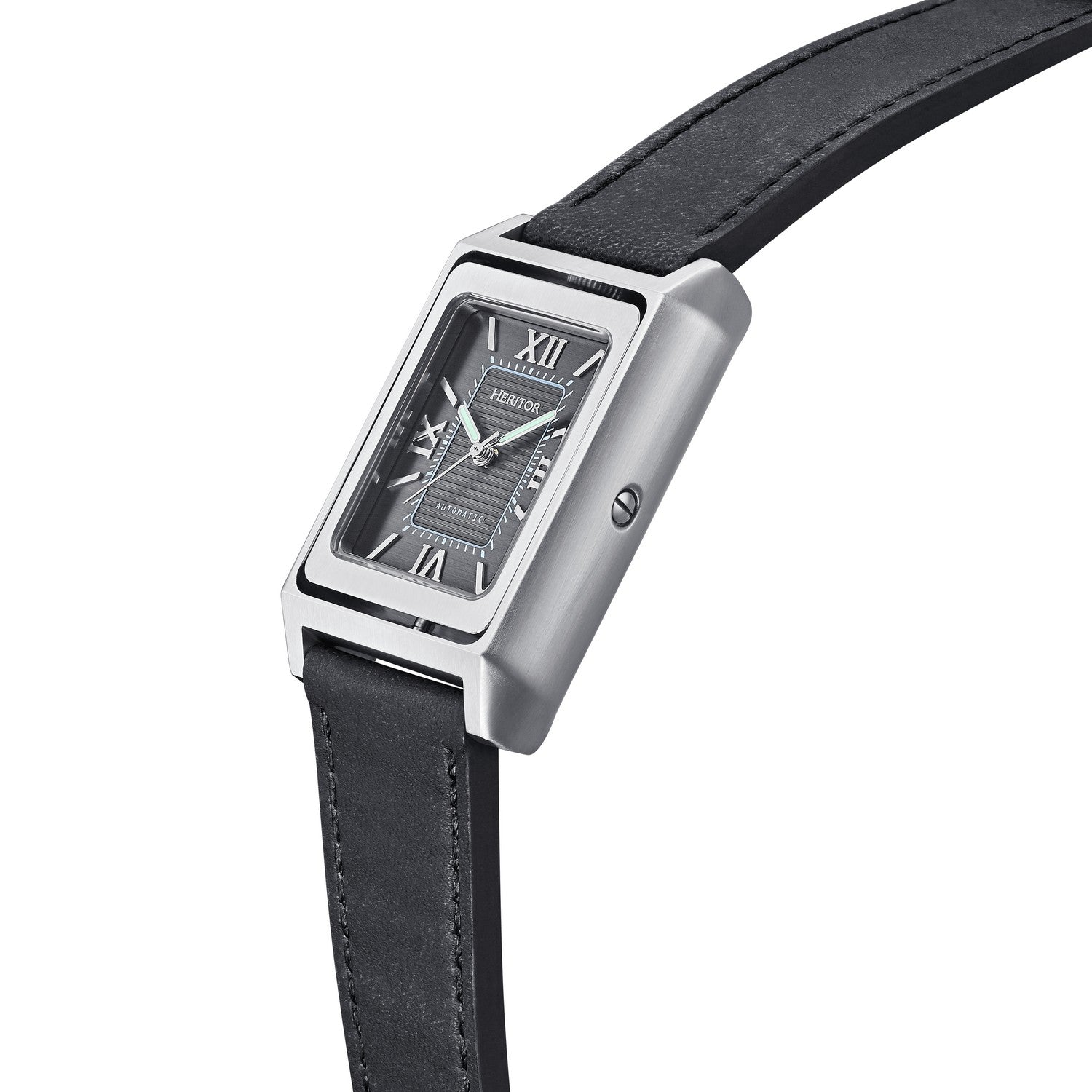 Heritor Automatic Esteban Leather Band Watch - Black/Silver - HERHS4201