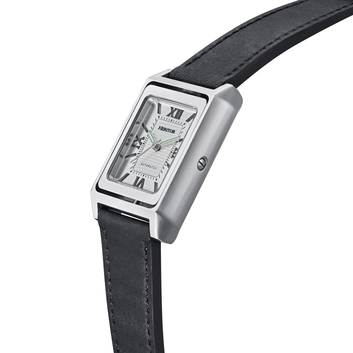 Heritor Automatic Esteban Leather Band Watch - Silver/Silver - HERHS4203
