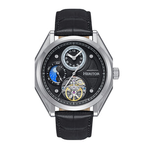 Heritor Automatic Antoni Leather-Band Watch - Silver/Black/Black - HERHS4301