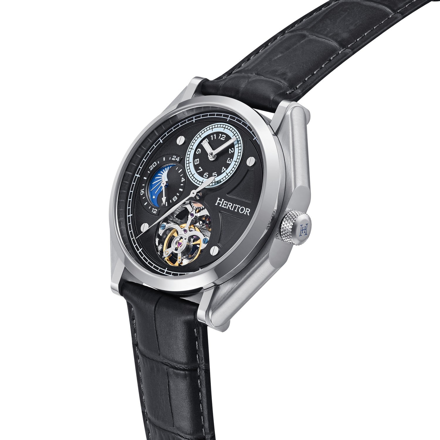 Heritor Automatic Antoni Leather-Band Watch - Silver/Black/Black - HERHS4301