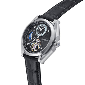 Heritor Automatic Antoni Leather-Band Watch - Silver/Black/Black - HERHS4301