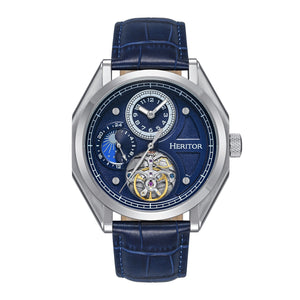 Heritor Automatic Antoni Leather-Band Watch - Silver/Blue - HERHS4303