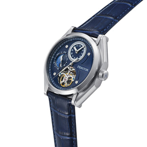 Heritor Automatic Antoni Leather-Band Watch - Silver/Blue - HERHS4303