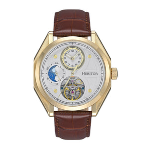 Heritor Automatic Antoni Leather-Band Watch - Gold/Brown - HERHS4305