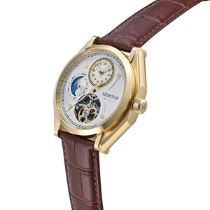Heritor Automatic Antoni Leather-Band Watch - Gold/Brown - HERHS4305