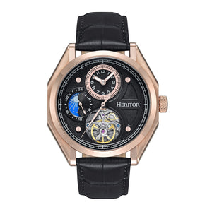Heritor Automatic Antoni Leather-Band Watch - Rose Gold/Black - HERHS4306