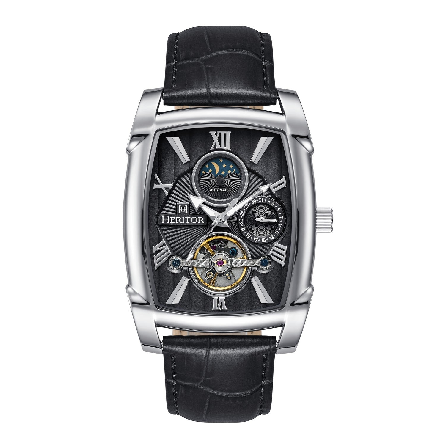 Heritor Automatic Valentin Leather-Band Watch w/Date - Rose Gold/Grey - HERHS4406