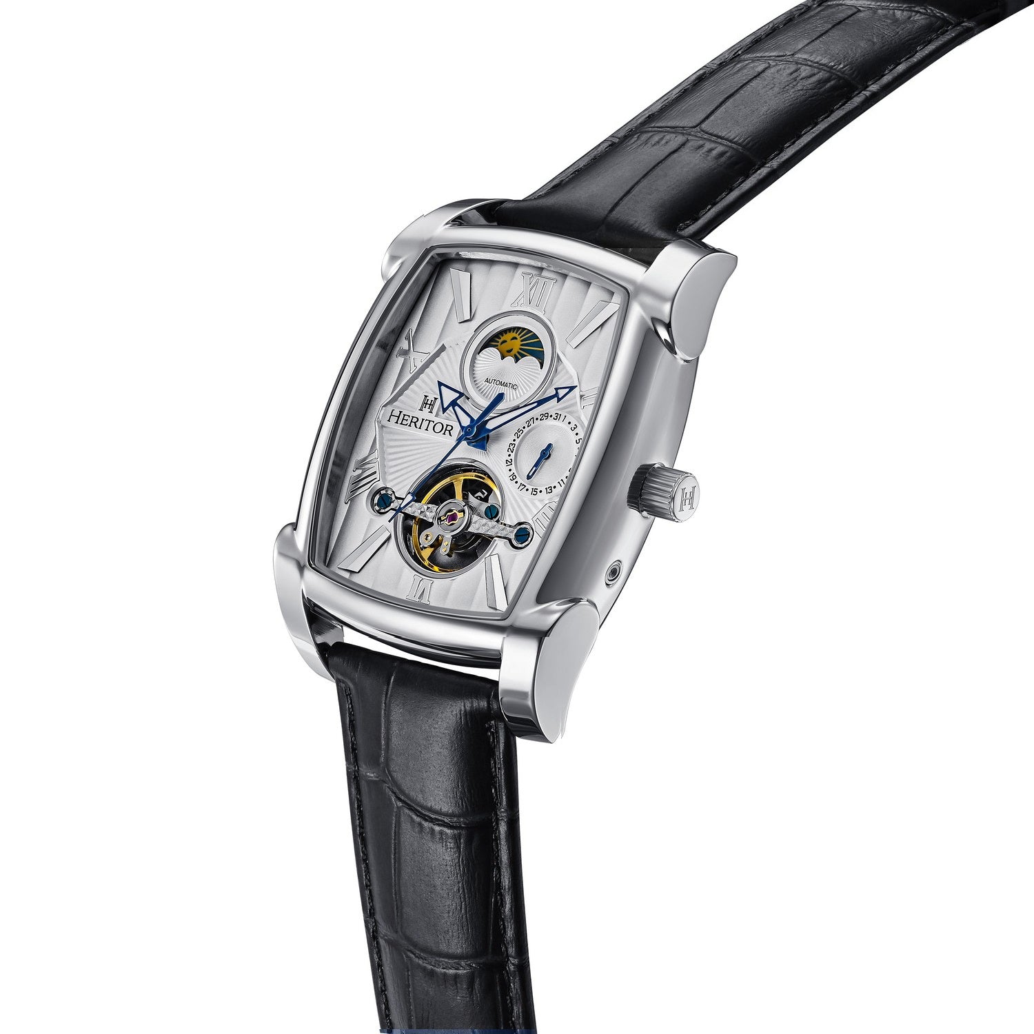 Heritor Automatic Valentin Leather-Band Watch w/Date - Silver/White - HERHS4402