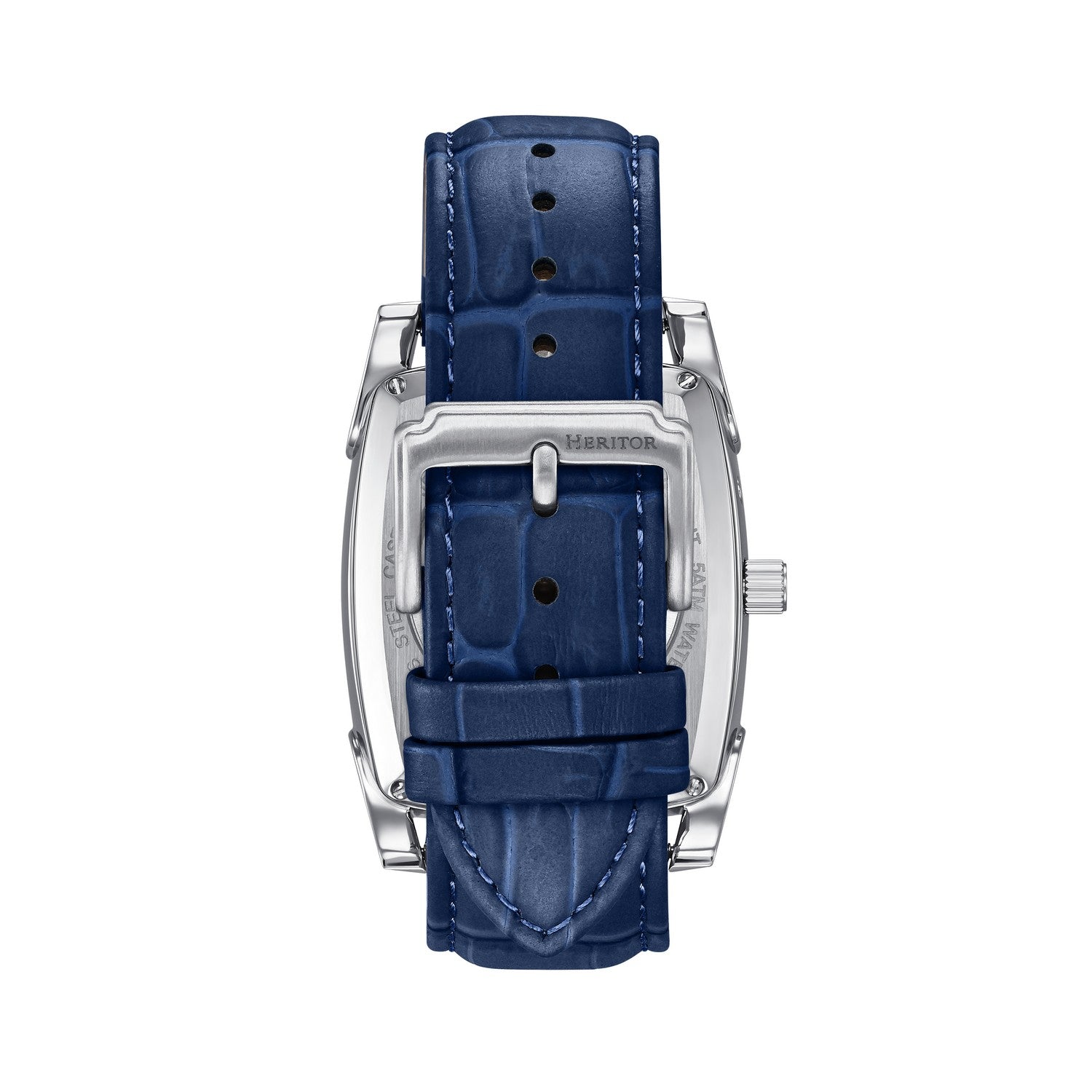 Heritor Automatic Valentin Leather-Band Watch w/Date - Silver/Blue - HERHS4403