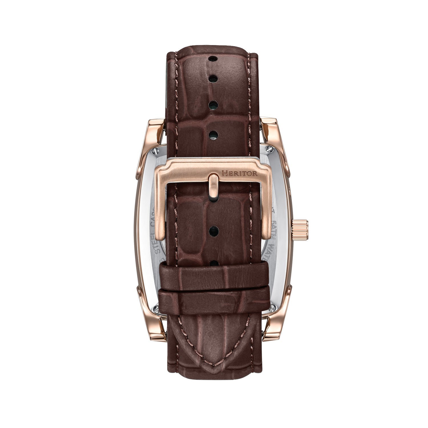 Heritor Automatic Valentin Leather-Band Watch w/Date - Rose Gold/Brown - HERHS4404