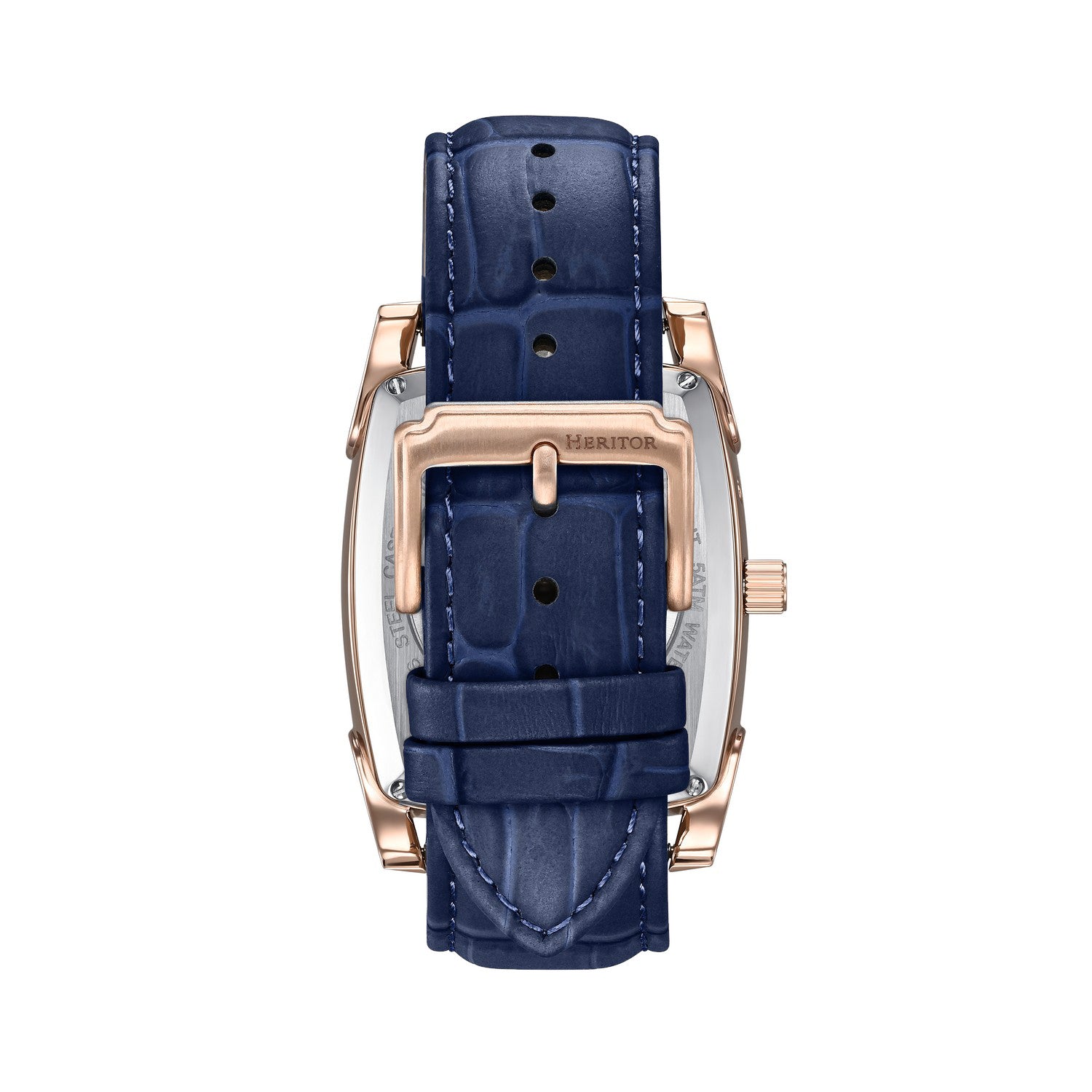 Heritor Automatic Valentin Leather-Band Watch w/Date - Rose Gold/Blue - HERHS4405