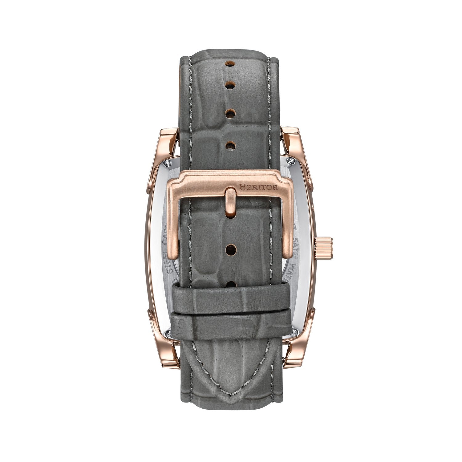 Heritor Automatic Valentin Leather-Band Watch w/Date - Rose Gold/Grey - HERHS4406