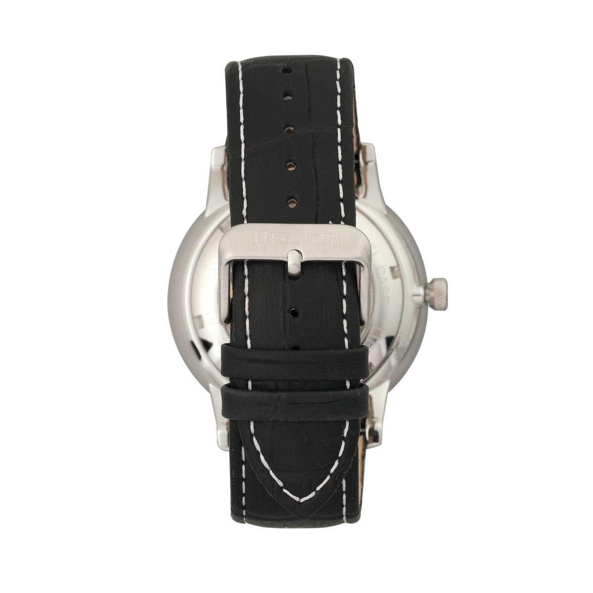 Heritor Automatic Landon Semi-Skeleton Leather-Band Watch - Silver/Black - HERHR7702
