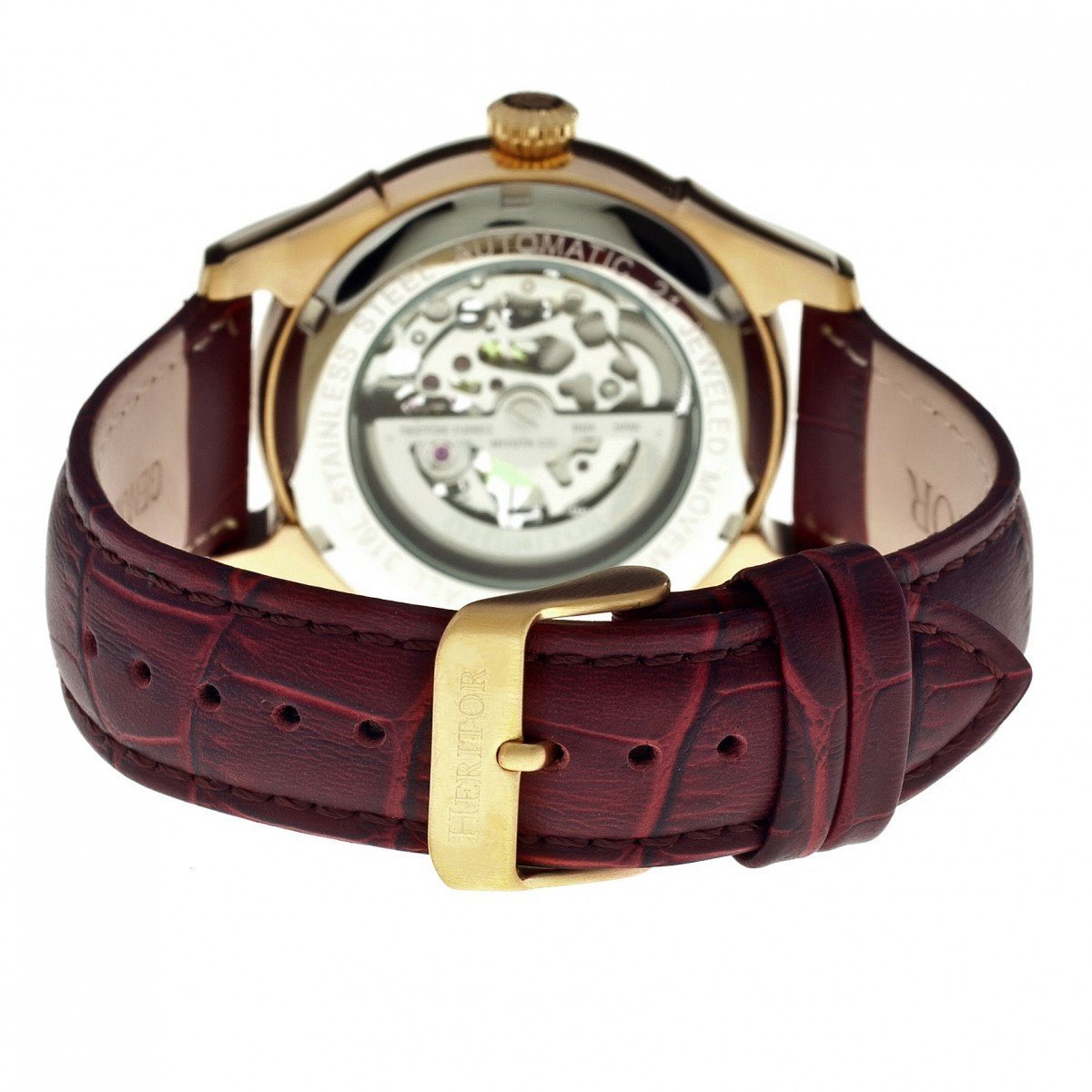 Heritor Automatic Nicollier Skeleton Leather-Band Watch - Gold/Brown - HERHR1904