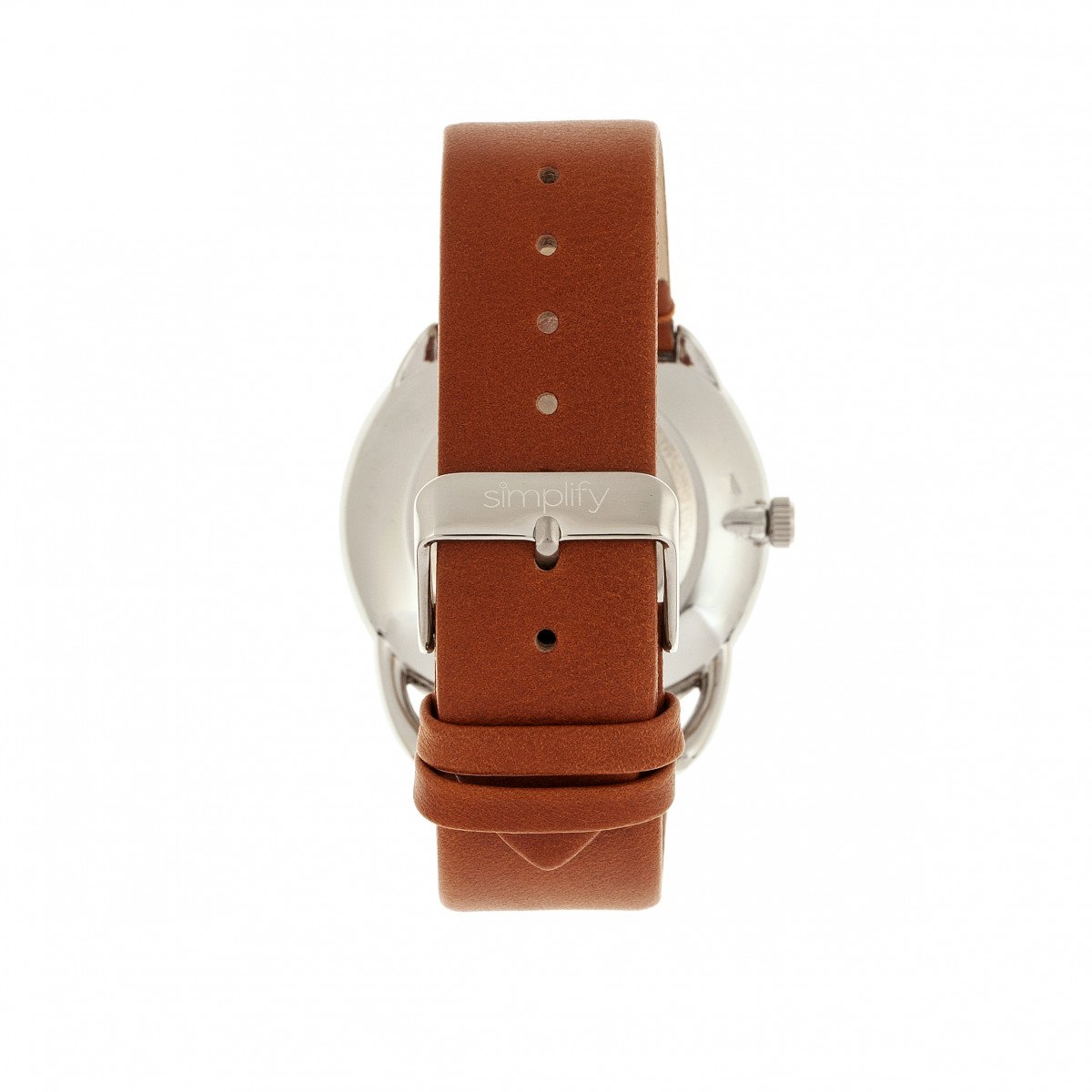 Simplify The 4900 Leather-Band Watch w/Date - Silver/Camel - SIM4901
