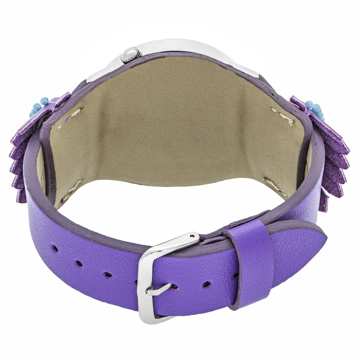 Boum Originaire Marbleizied-Dial Leather-Band Watch w/ Fringed Sheath - Silver/Purple - BOUBM4003