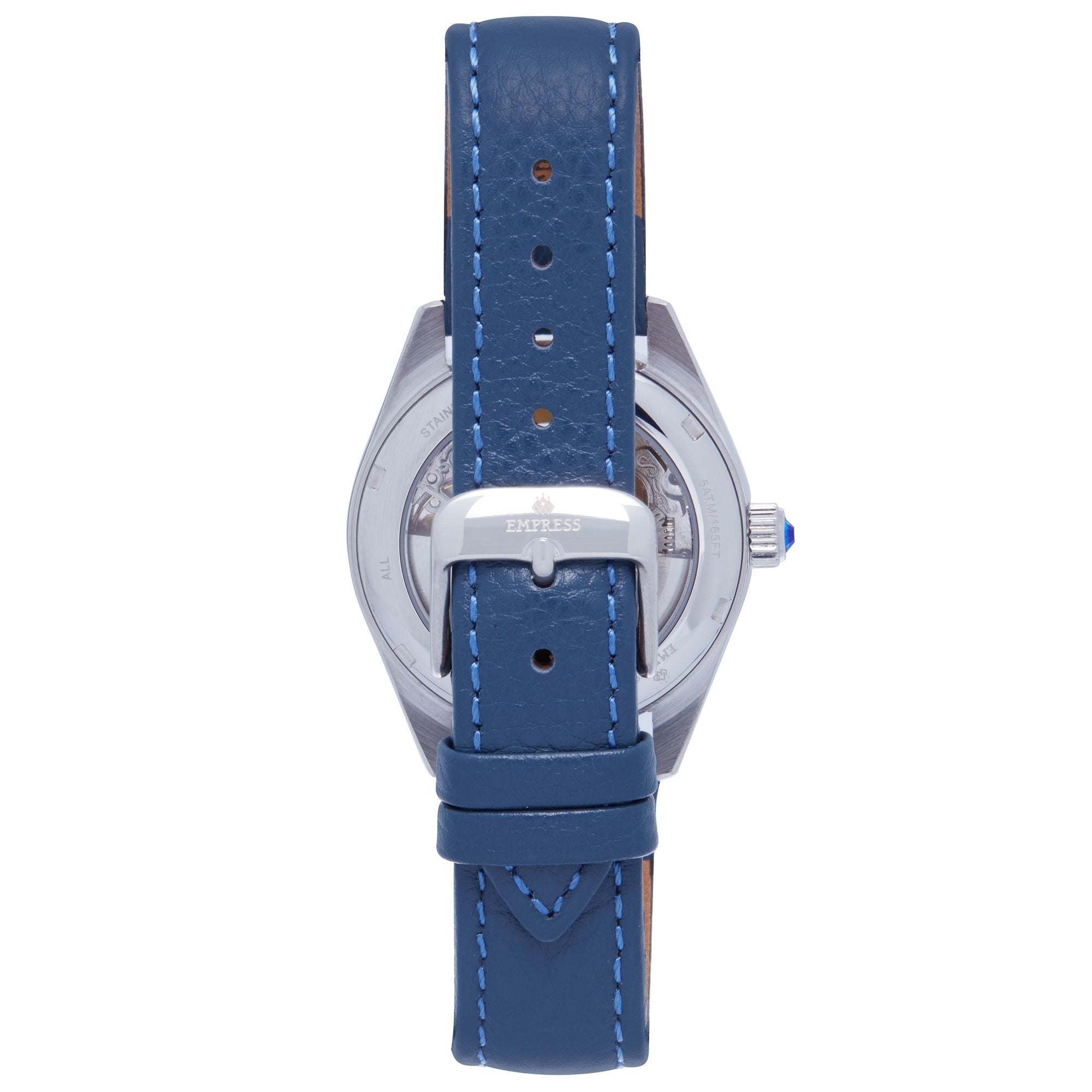 Empress Magnolia Automatic MOP Skeleton Dial Leather-Band Watch - Blue/Silver - EMPEM3604