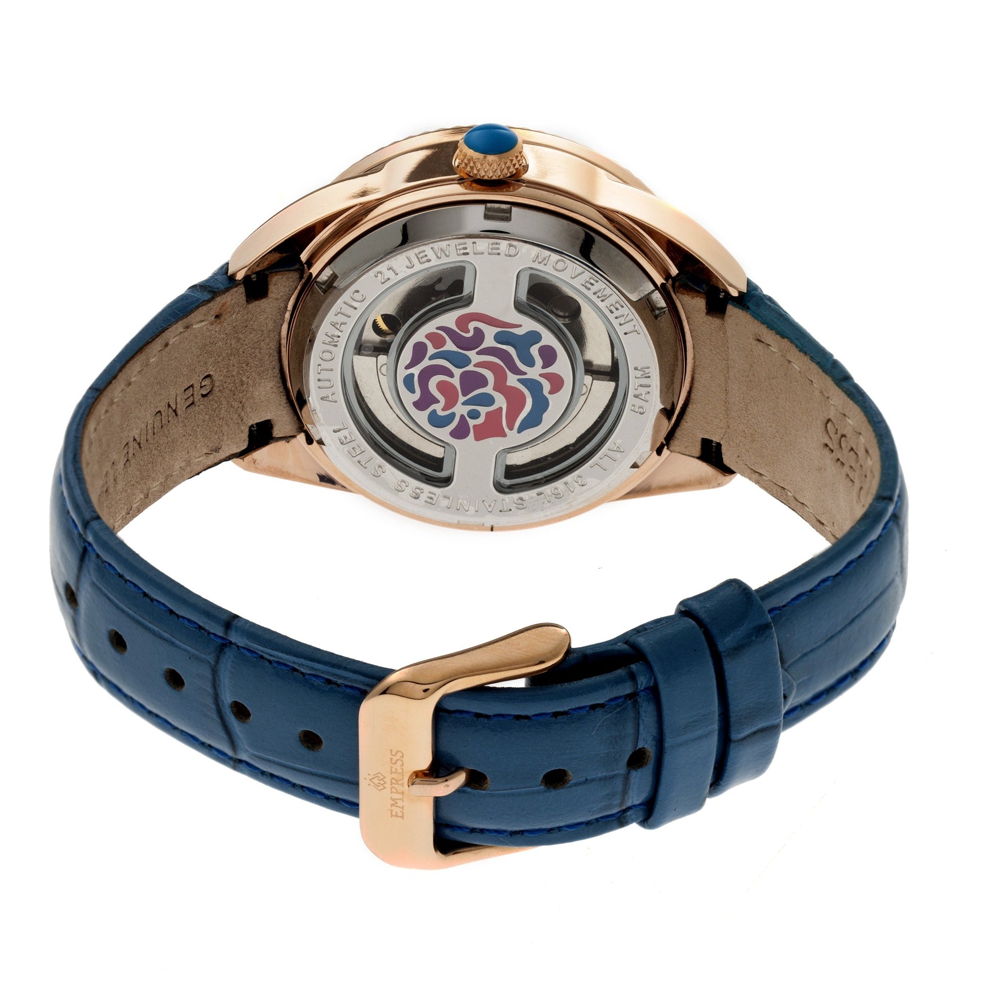 Empress Helena Leather-Band Watch w/Date - Rose Gold/Blue - EMPEM1806