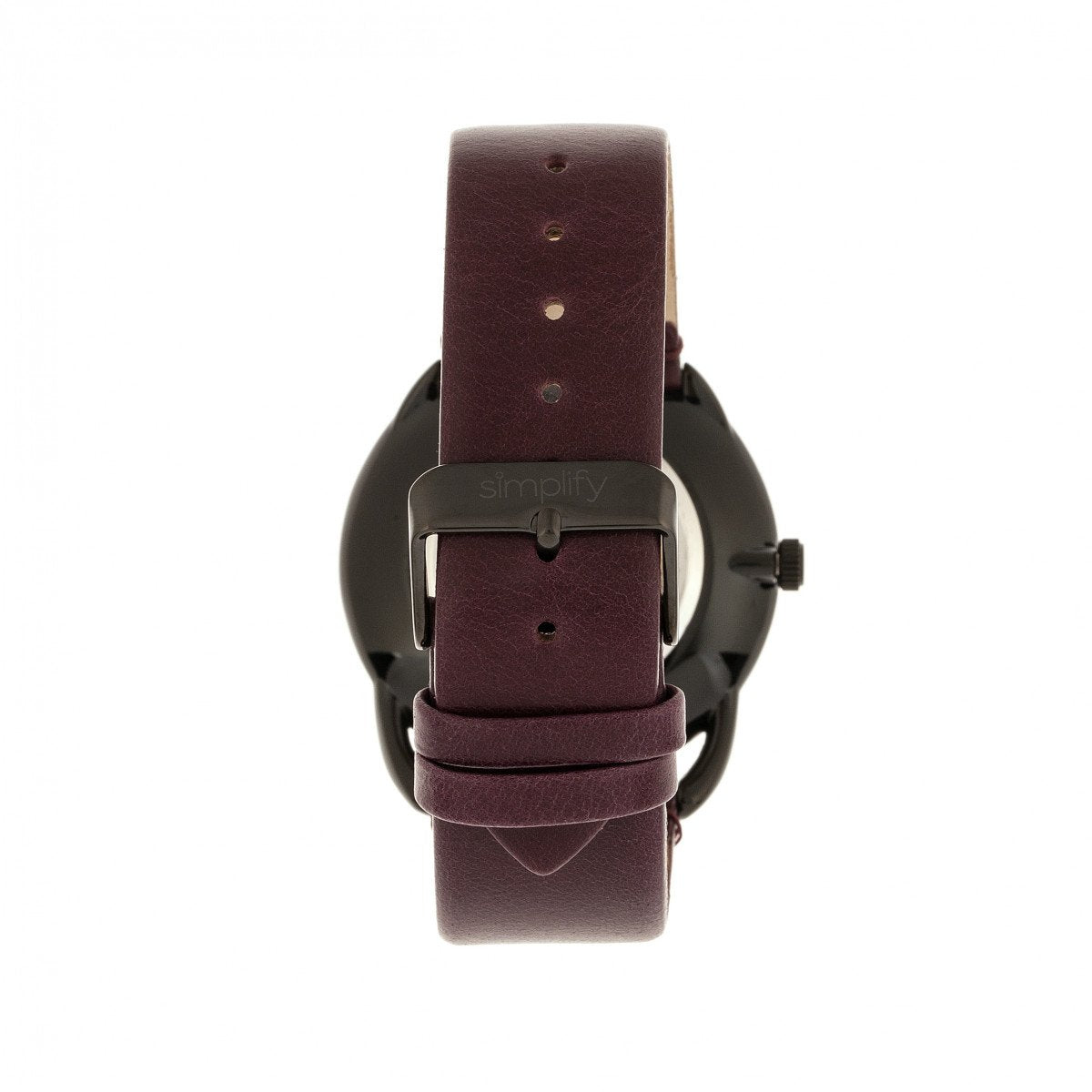 Simplify The 4900 Leather-Band Watch w/Date - Black/Plum - SIM4904