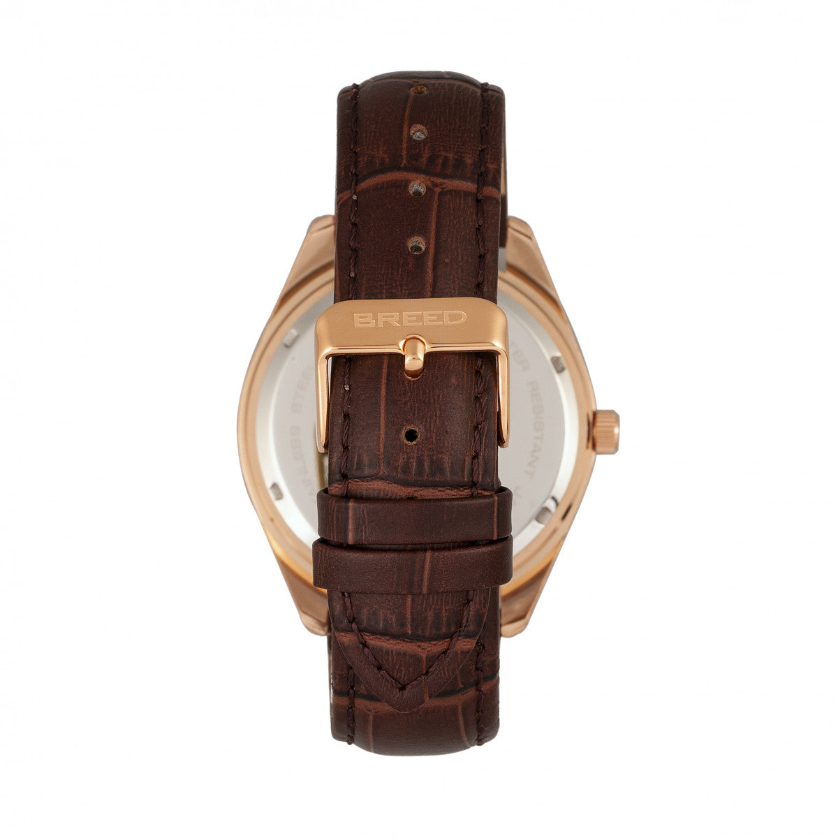 Breed Louis Leather-Band Watch w/Date - Rose Gold/Black - BRD7906