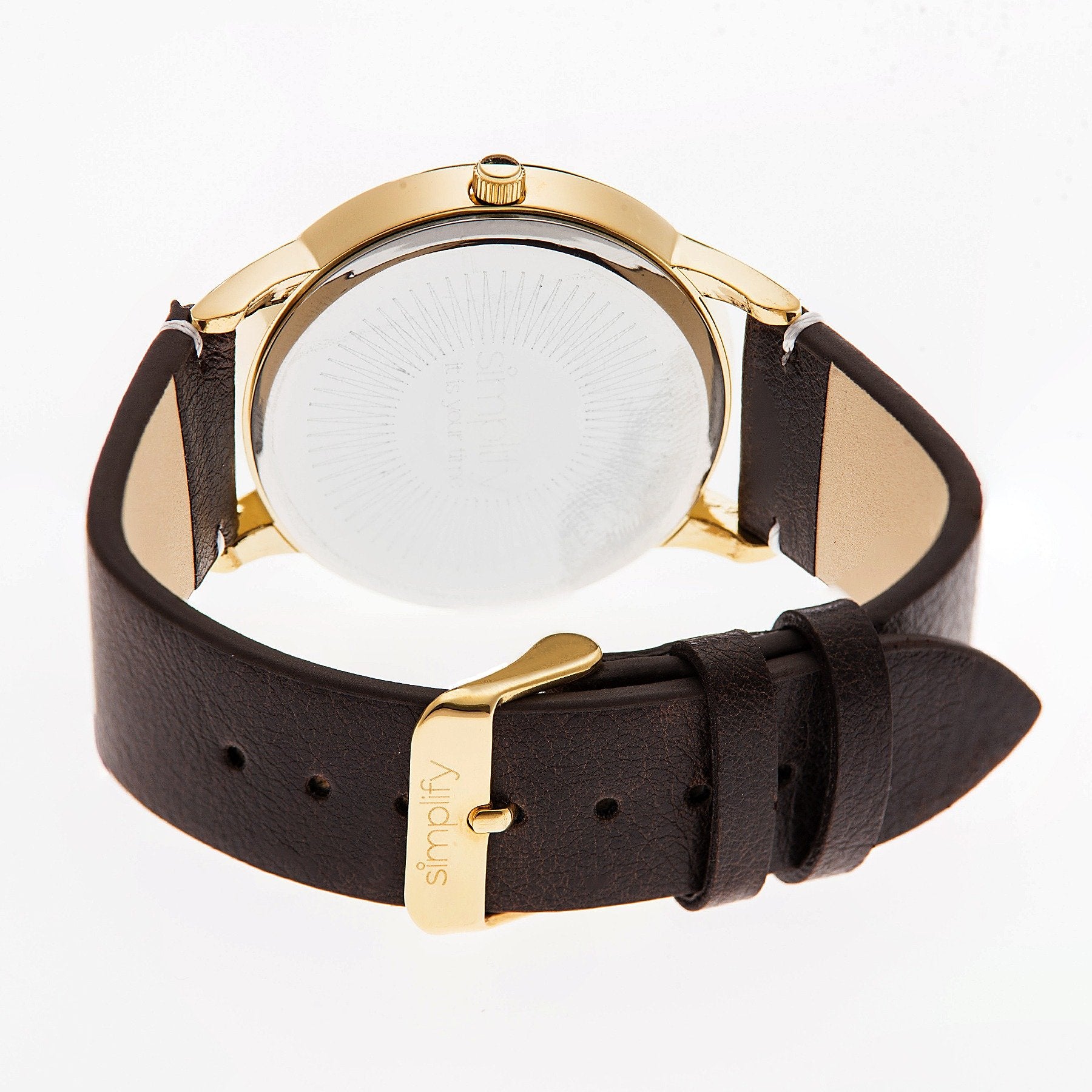 Simplify The 2800 Leather-Band Watch - Gold/Dark Brown - SIM2805