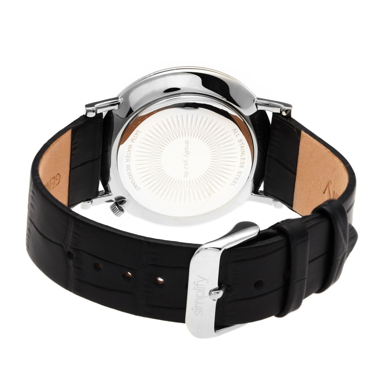 Simplify The 3100 Leather-Band Watch - Silver/Black - SIM3102