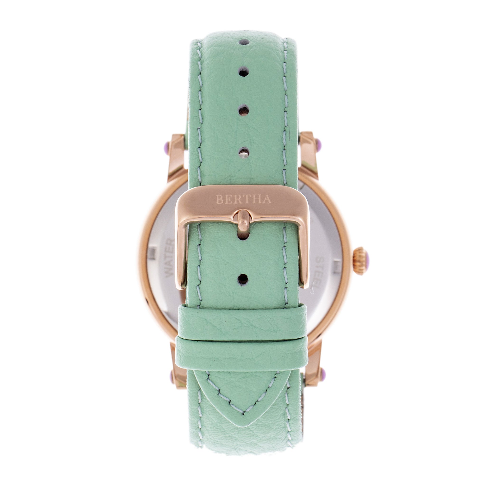 Bertha Betsy MOP Leather-Band Ladies Watch - Rose Gold/Mint - BTHBR5704
