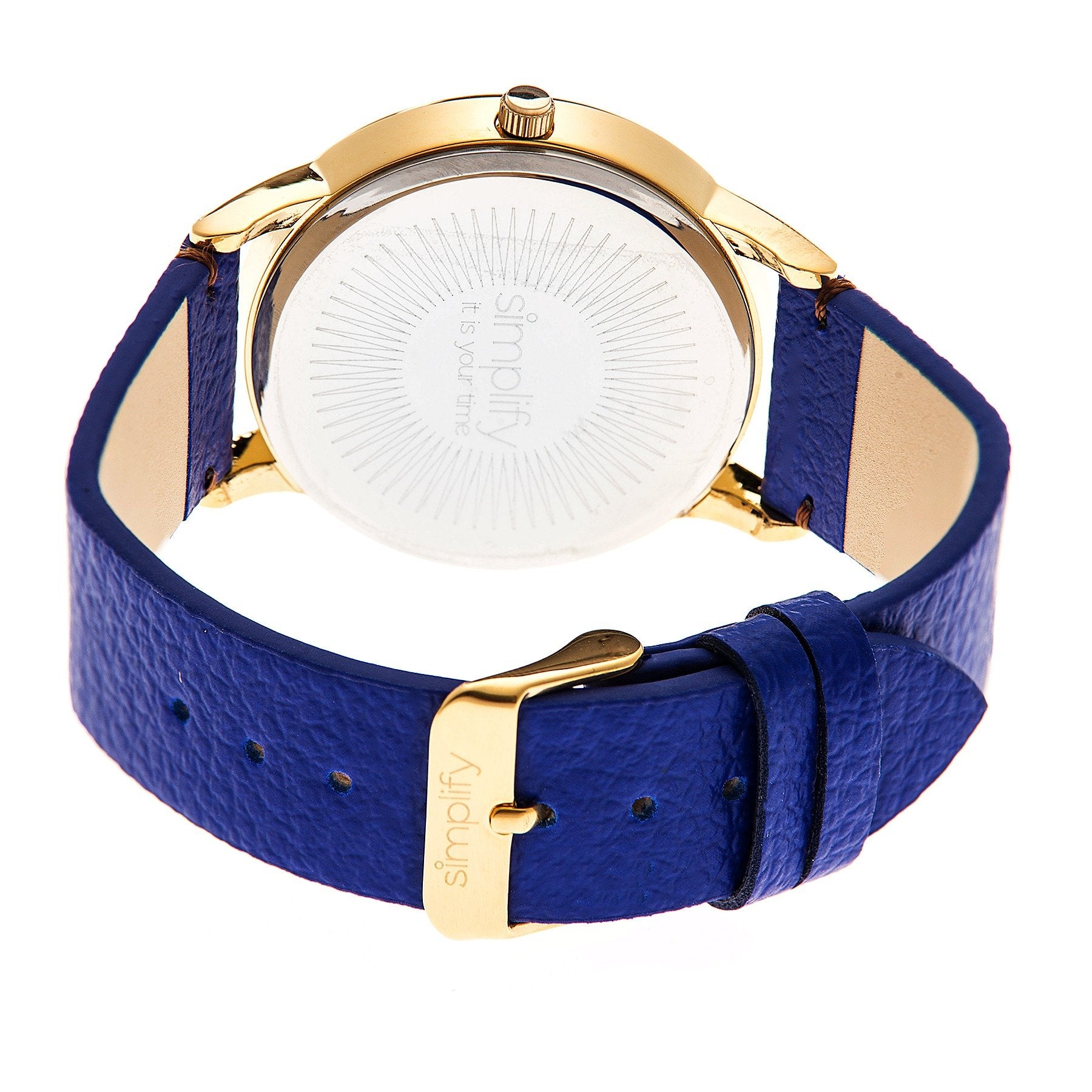 Simplify The 2800 Leather-Band Watch - Gold/Blue - SIM2804