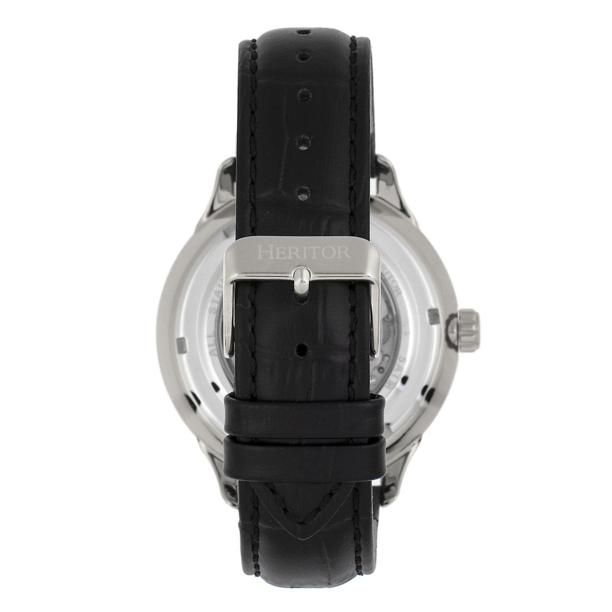 Heritor Automatic Harding Semi-Skeleton Leather-Band Watch - Silver/Black - HERHR9002