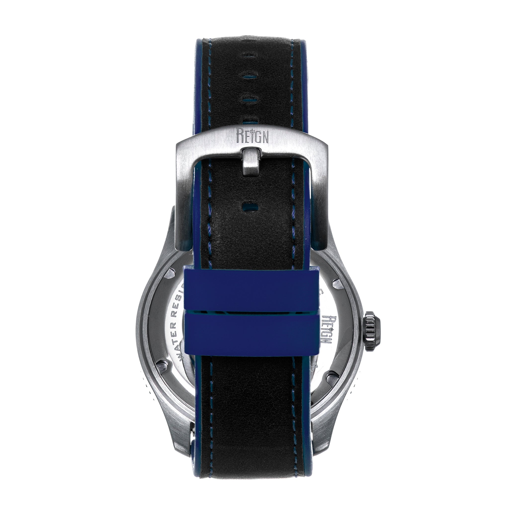 Reign Elijah Automatic Rubber Inlaid Leather-Band Watch W/Date - Black/Blue - REIRN6501