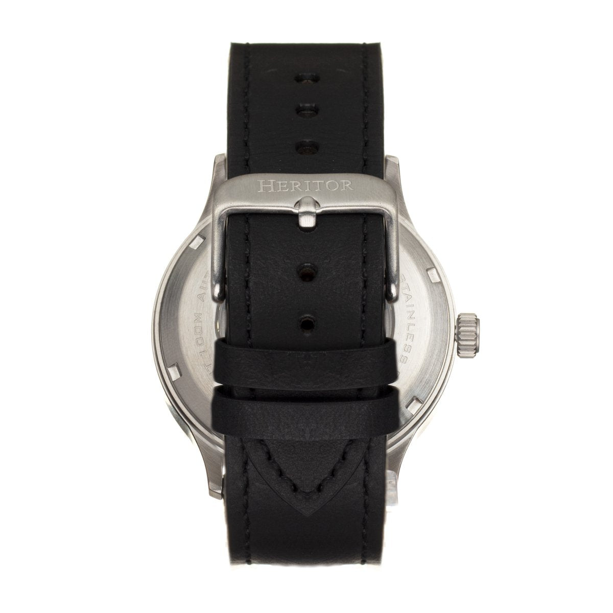 Heritor Automatic Becker Leather-Band Watch w/Date - Silver/Black - HERHR9603