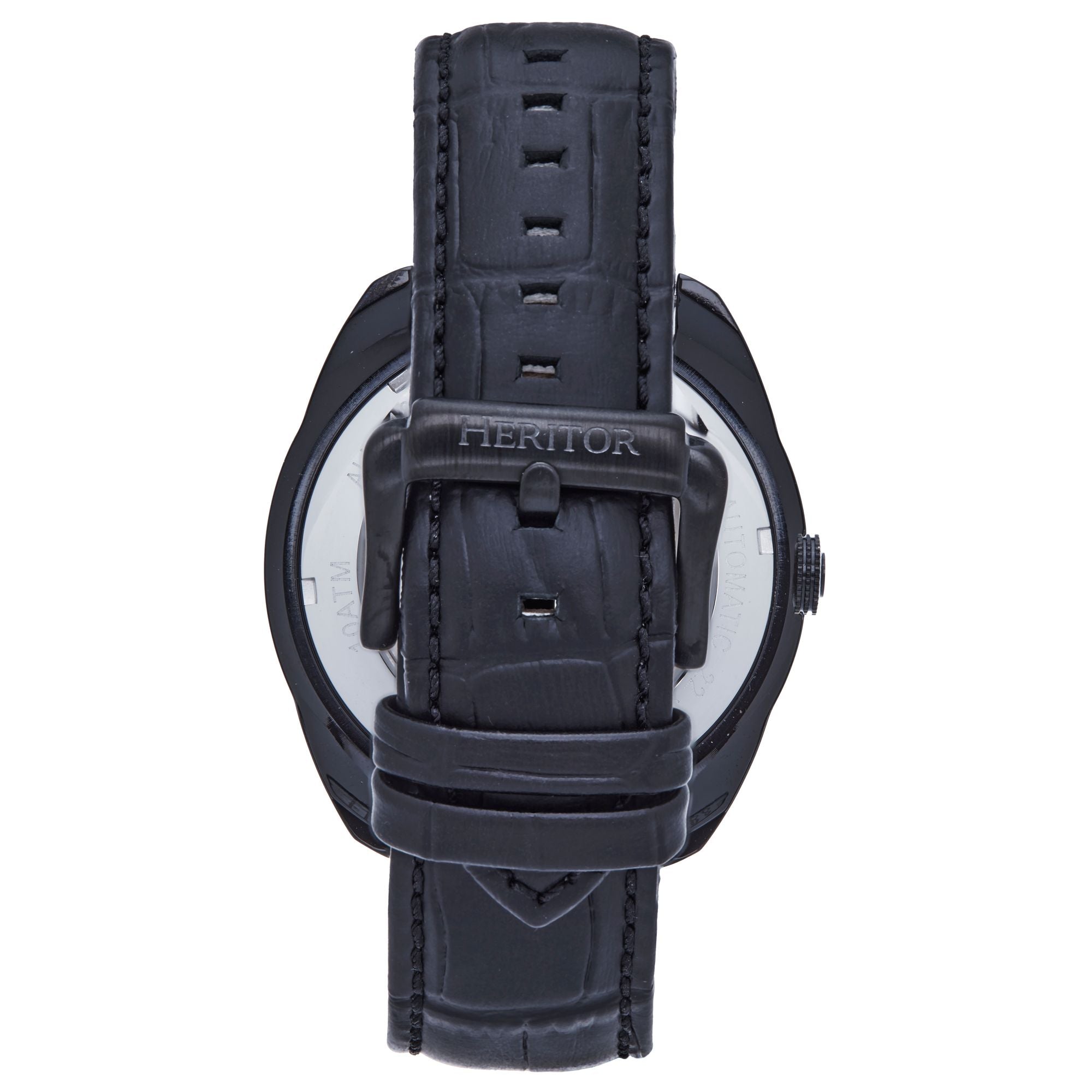 Heritor Automatic Roman Semi-Skeleton Leather-Band Watch - Black - HERHS2205