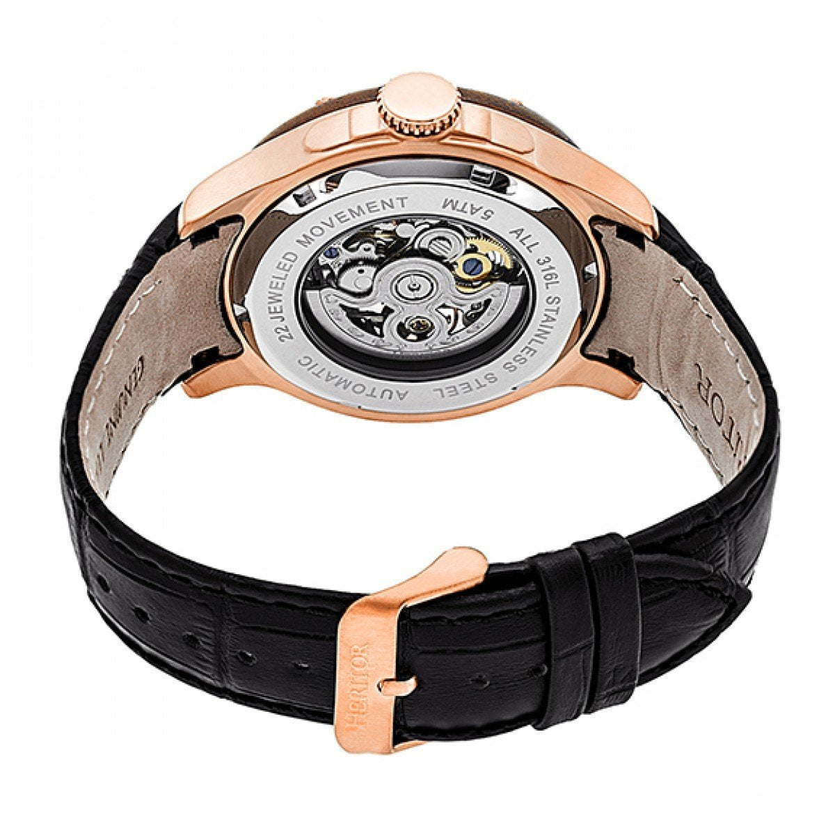 Heritor Automatic Belmont Skeleton Leather-Band Watch - Rose Gold/Silver - HERHR3905