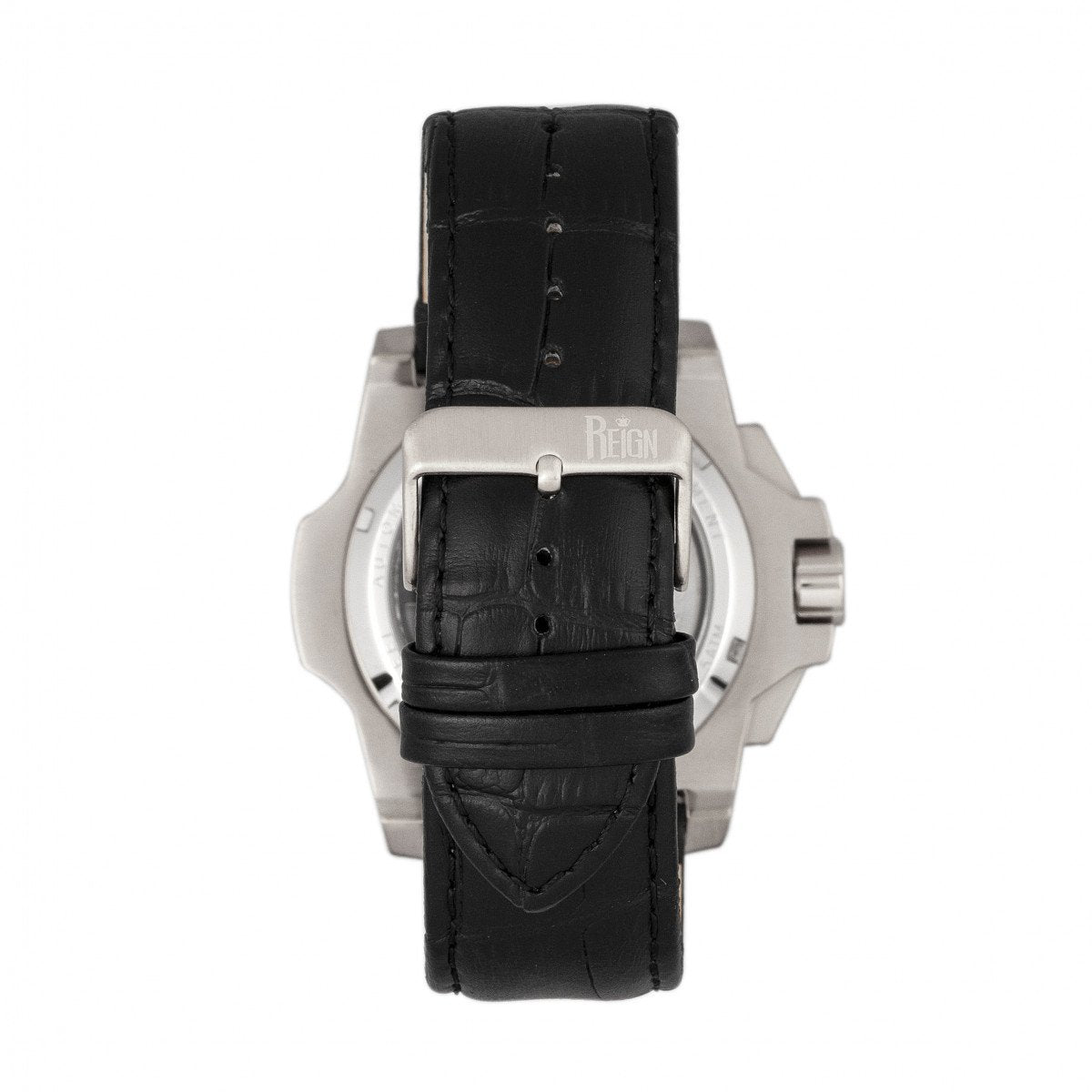 Reign Commodus Automatic Skeleton Leather-Band Watch - Silver/Black - REIRN4002