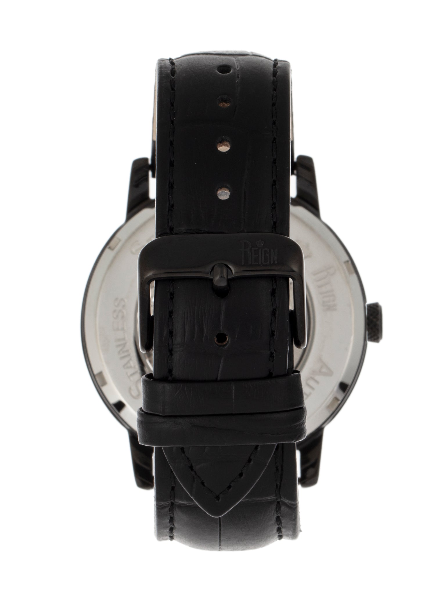 Reign Belfour Automatic Skeleton Leather-Band Watch - Black - REIRN3606