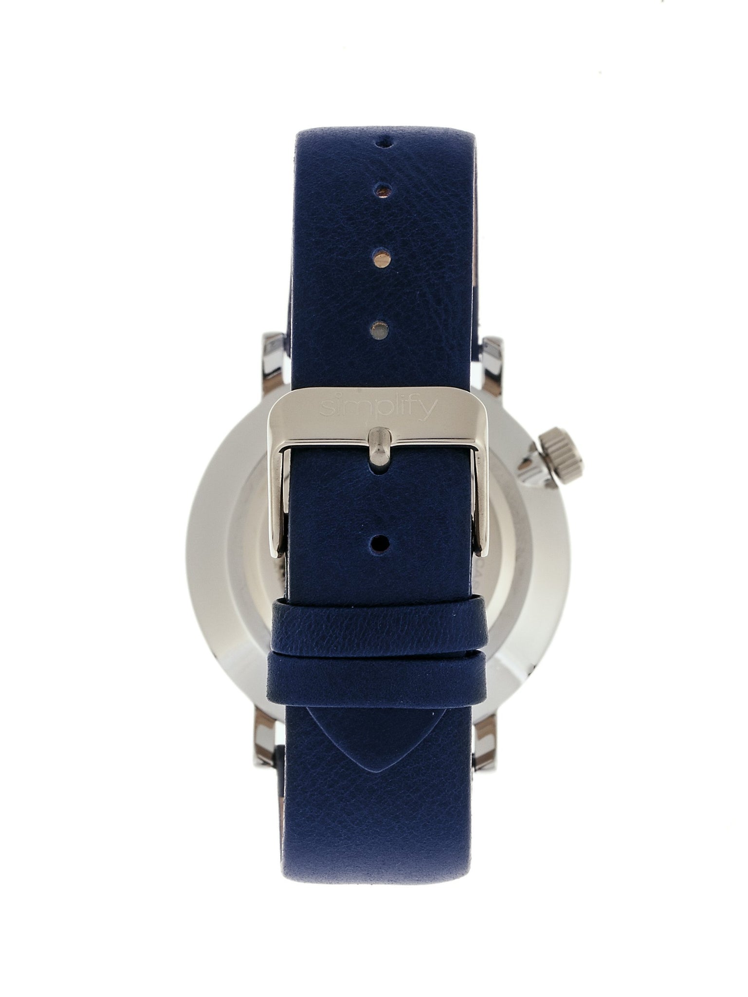 Simplify The 3600 Leather-Band Watch - Silver/Navy - SIM3601