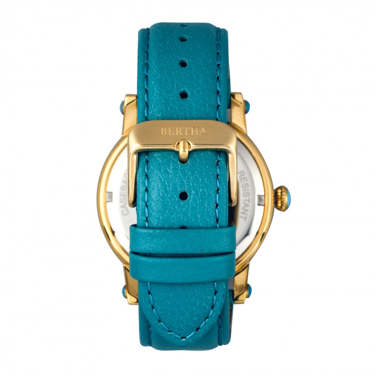Bertha Morgan MOP Leather-Band Ladies Watch - Gold/Turquoise - BTHBR4203