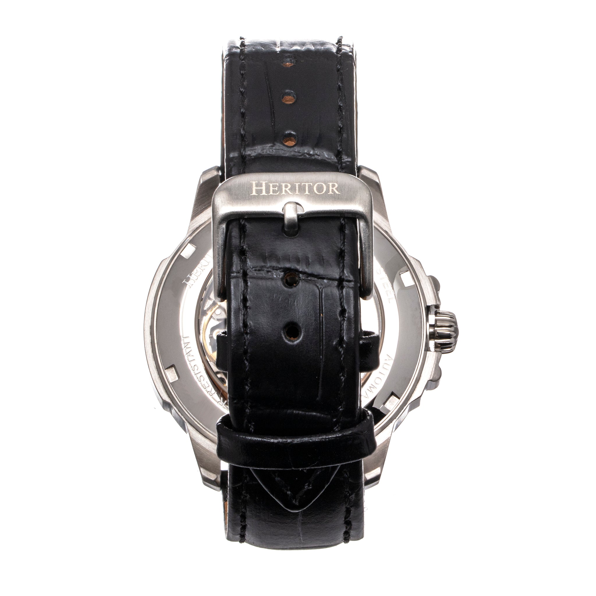 Heritor Automatic Theo Semi-Skeleton Leather-Band Watch - White - HERHS1701