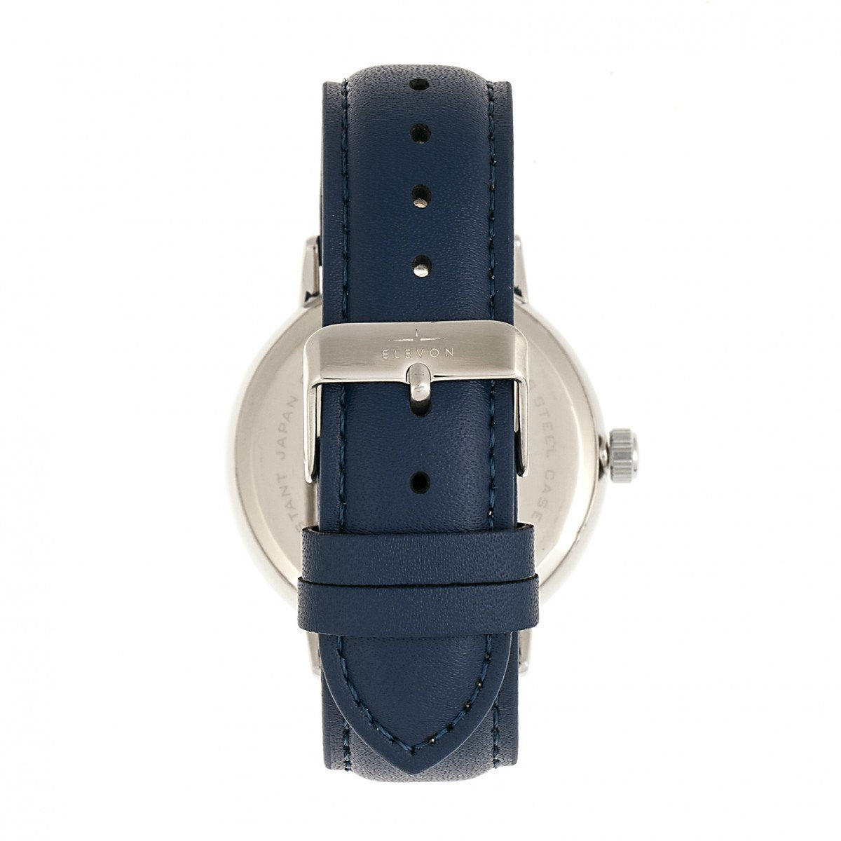 Elevon Vin Leather-Band Watch w/Date - Silver/Blue - ELE111-4