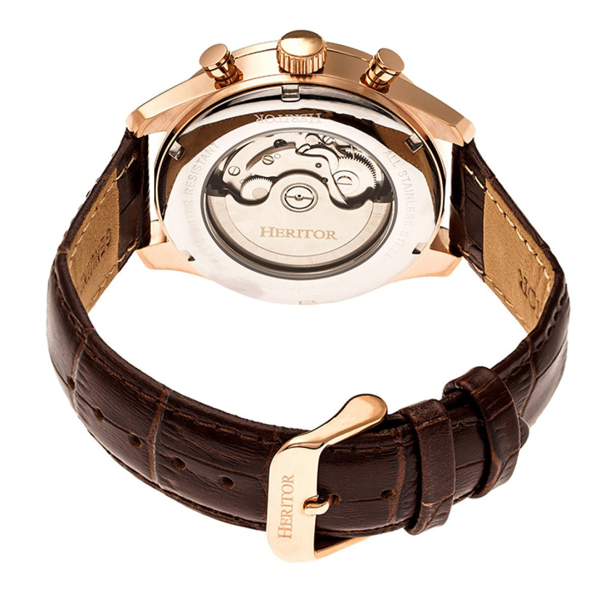 Heritor Automatic Benedict Leather-Band Watch w/ Day/Date - Rose Gold/Silver - HERHR6804