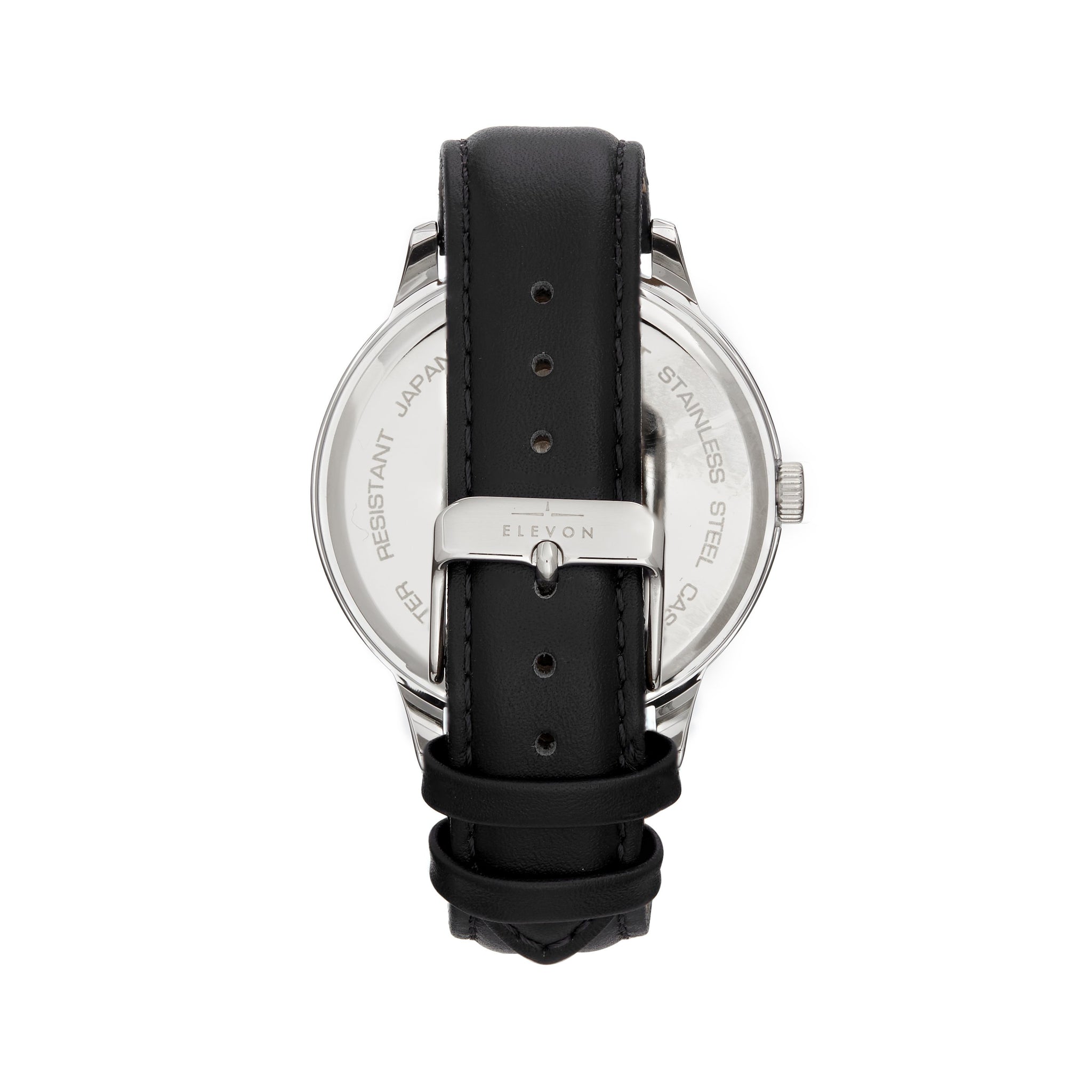 Elevon Sabre Leather-Band Watch w/Date - Silver/Black/Black - ELE121-2