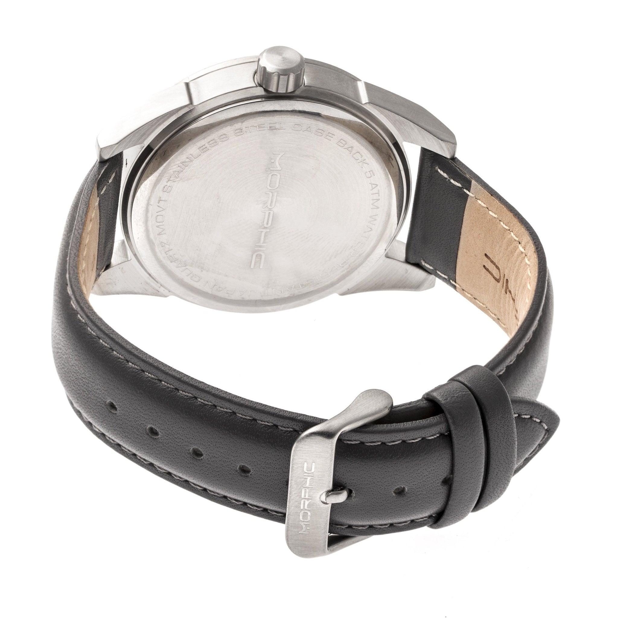 Morphic M63 Series Leather-Band Watch w/Date - Silver/Black - MPH6301