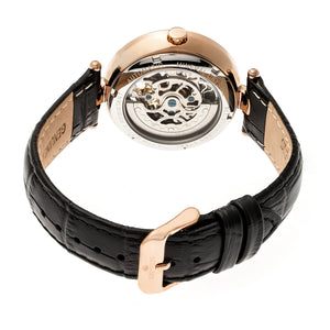 Empress Stella Automatic Semi-Skeleton MOP Leather-Band Watch - Black/Blue - EMPEM2106