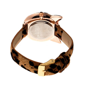 Boum Miaou Cat-Accent Leather-Band Ladies Watch - Rose Gold/Brown - BOUBM3206