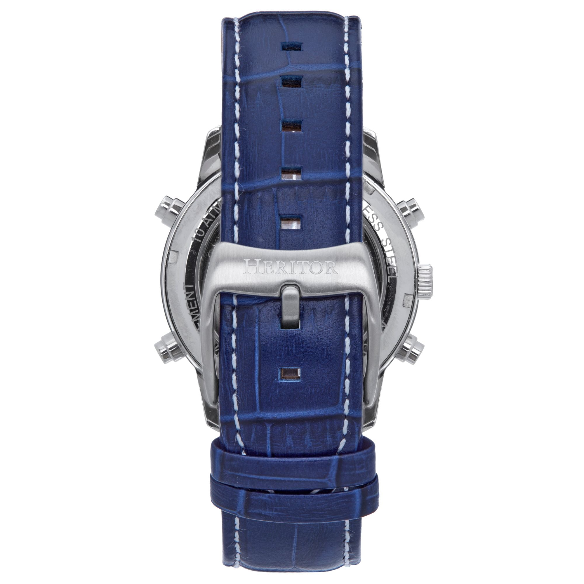 Heritor Automatic Wilhelm Semi-Skeleton Leather-Band Watch w/Day/Date - Blue - HERHS2104