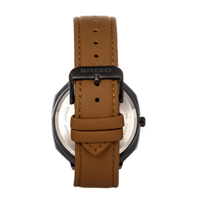 Breed Revolver Leather-Band Watch w/Day/Date - Beige/Silver - BRD9304