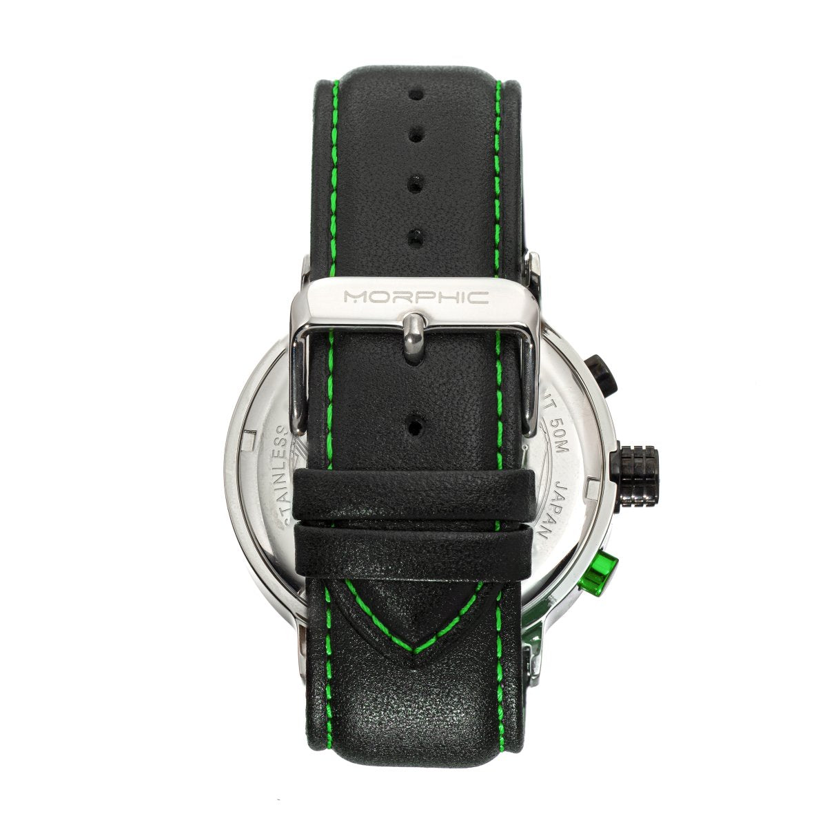 Morphic M91 Series Chronograph Leather-Band Watch w/Date - Silver/Green - MPH9102