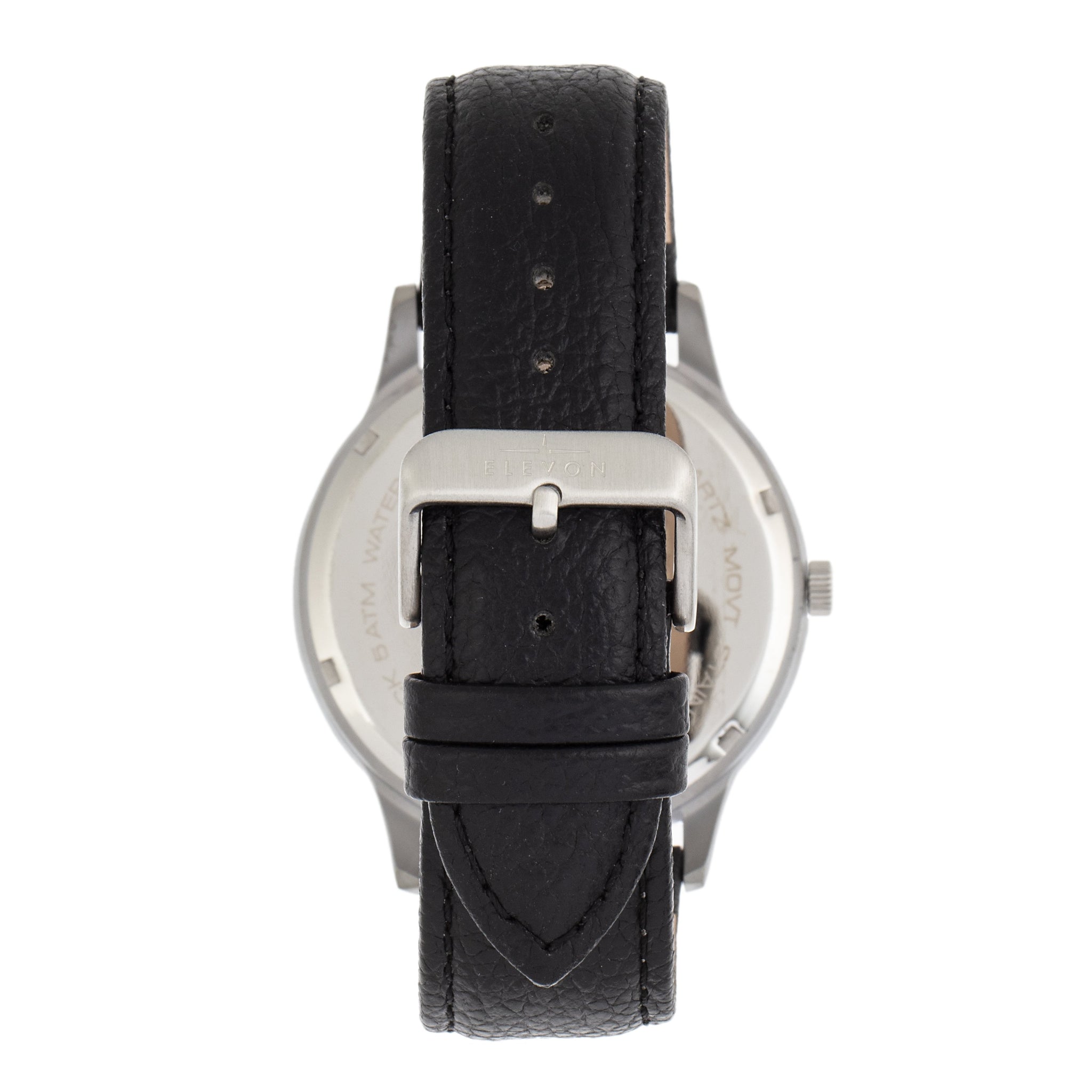 Elevon Turbine Leather-Band Watch - Silver/Black - ELE116-2